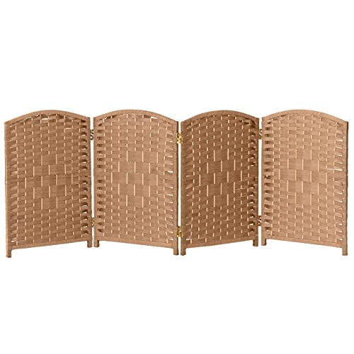 Red Lantern 2 Ft. Short Diamond Weave Fiber Folding Screen - White 4-Panel Room Divider
