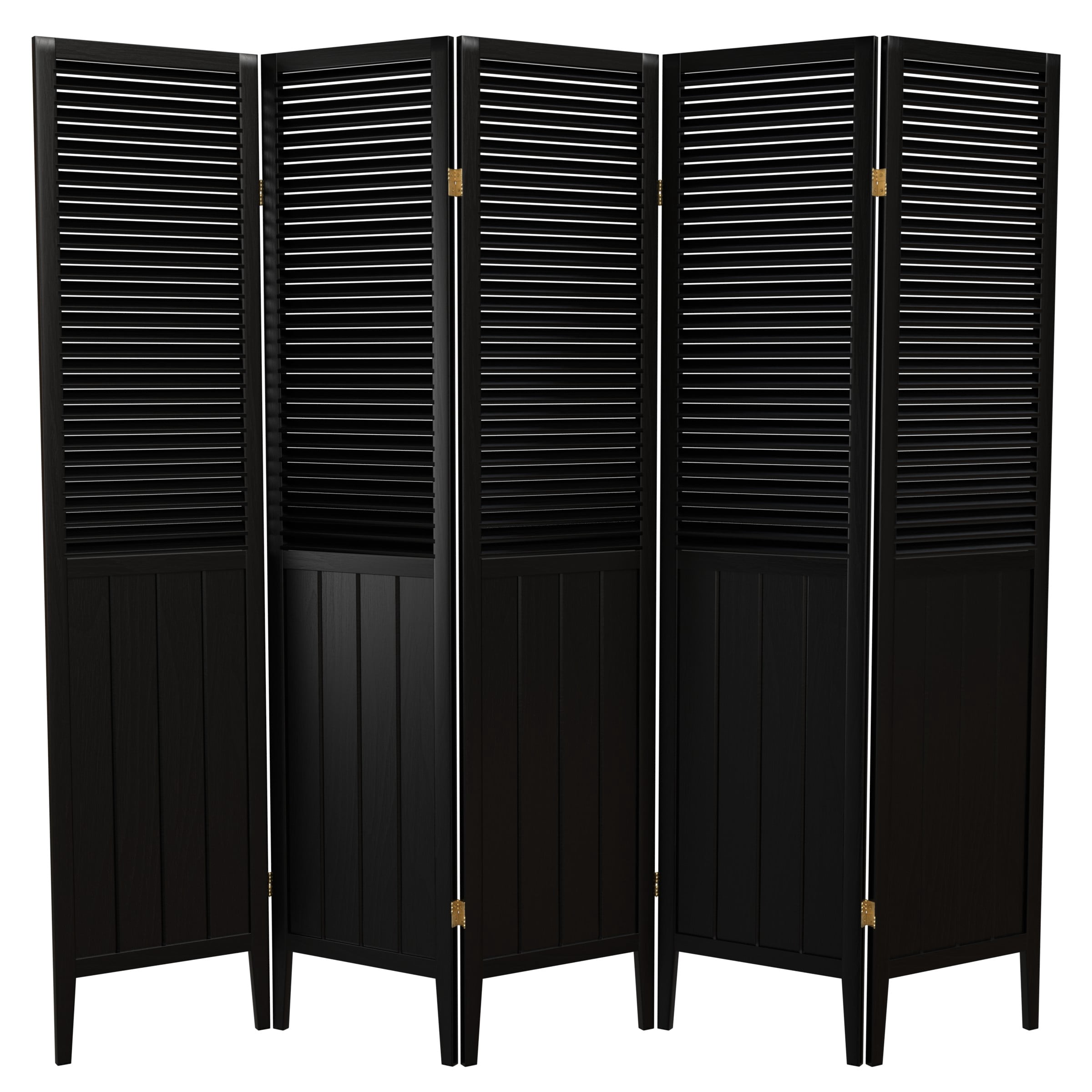 Red Lantern 6 ft. Tall Black Beadboard Room Divider with 5 Panels, Freestanding Design