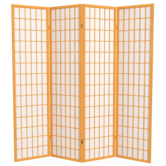 Red Lantern 6 ft. Tall Window Pane Shoji Screen - Honey - 4 Panels