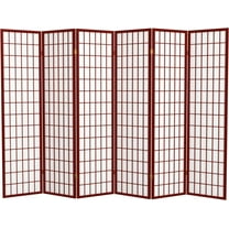 Red Lantern 6 ft. Tall Window Pane Shoji Screen-Rosewood-6 Panels Room Divider