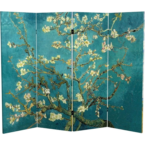Red Lantern Double Sided Works of Van Gogh Canvas Folding Screen - Almond Blossoms/Wheat Field, 4 ft Short - 4 Panel
