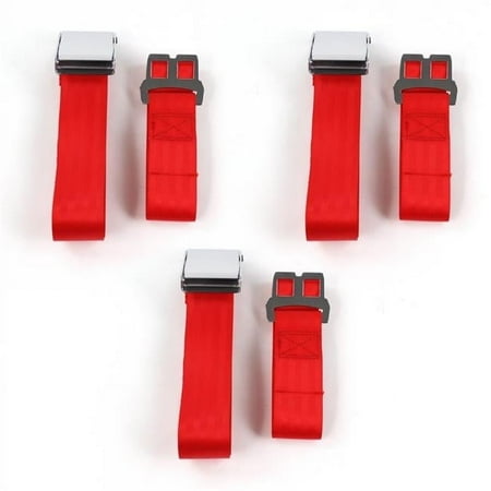 Red Lap Bench Seat Belt Kit for 1961-1964 Chevy Impala Airplane 2 Point - 3 Belts