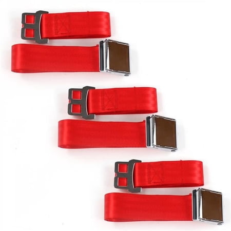 Red Lap Bench Seat Belt Kit for 1974-1978 Ford Mustang Airplane 2 Point - 3 Belts