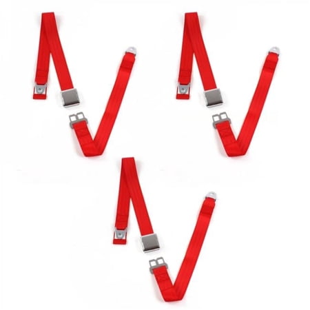 Red Lap Bench Seat Belt Kit for VW Karmann Ghia Airplane 2 Point - 3 Belts