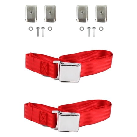 Red Lap Bucket Seat Belt Kit with Bracketry for 1942-1947 Ford Truck Airplane 2 Point - 2 Belts