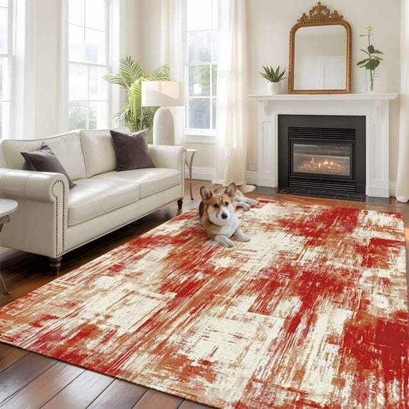 Red Large Area Rugs 8x10 ft Modern Abstract Gradient Red Geometric Texture Washable Rug Non Slip Indoor Carpet Absorbent Floor Mat for Living Room Bedroom Dining Room