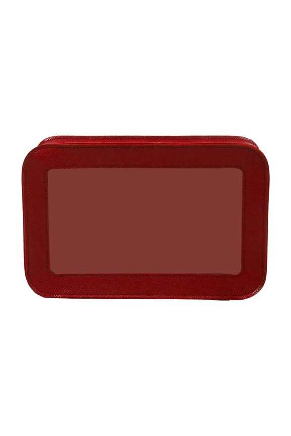 Red Large-Capacity Transparent Makeup Bag, Waterproof Cosmetic Storage Pouch with Clear Window for Travel and Daily Use