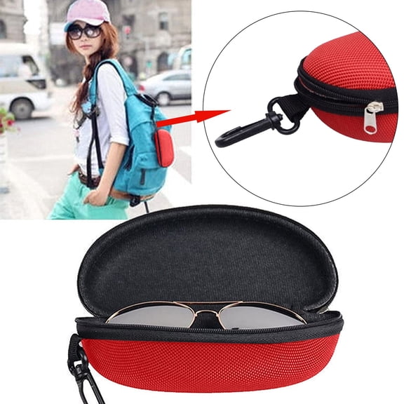 Red Large Zippered Hard Case Glasses Holder, Travel Sunglasses Storage Case, By Meiiso, Large Inventory!