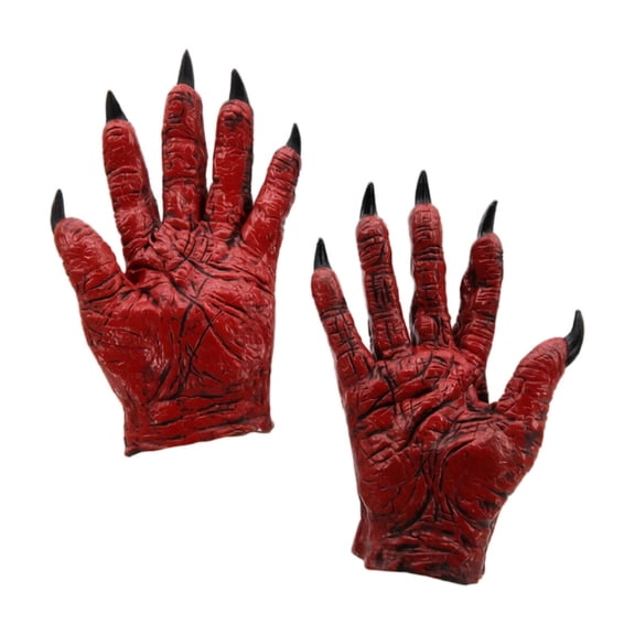 Red Latex Devil Claw Gloves for Adult Halloween Parties