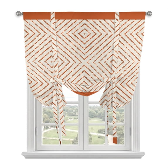 Red Lattice Geometric Tie Up Curtains for Windows, Adjustable Balloon Window Shades, Aesthetics Luxury Abstract Art Kitchen Window Treatments Adjustable Roll Up Curtain for Basement/Nursery 52"x45"