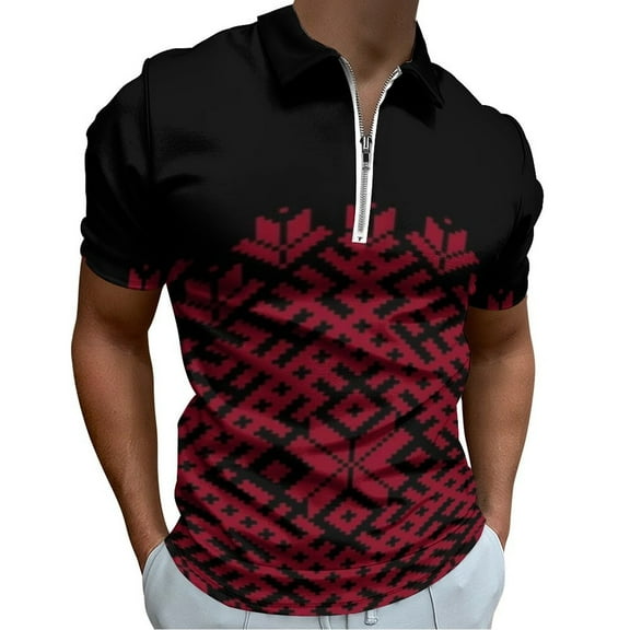 Red Latvian Lielvarde Belt Motif Men Zipper T-shirt Summer Casual Short Sleeve T-shirt Top