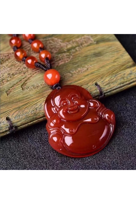 Red Laughing Buddha Pendant Amulet Necklace Chinese Good Luck Jewelry Spiritual Charm Unisex Accessory for Protection