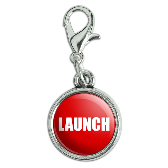 Red Launch Button Design Funny Antiqued Bracelet Pendant Zipper Pull Charm with Lobster Clasp