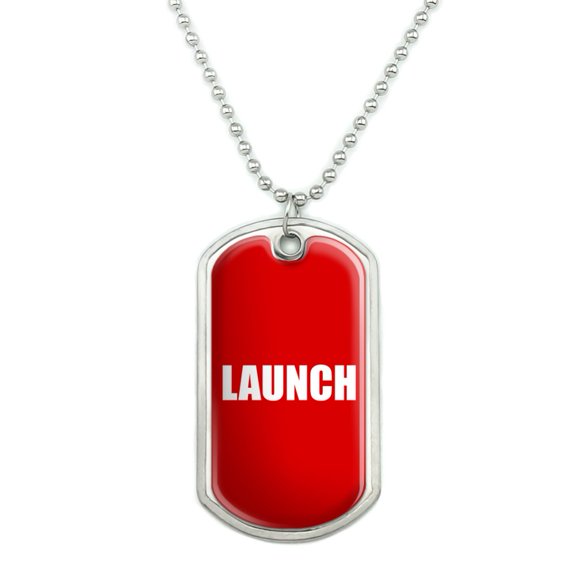 Red Launch Button Design Funny Military Dog Tag Pendant Necklace with Chain