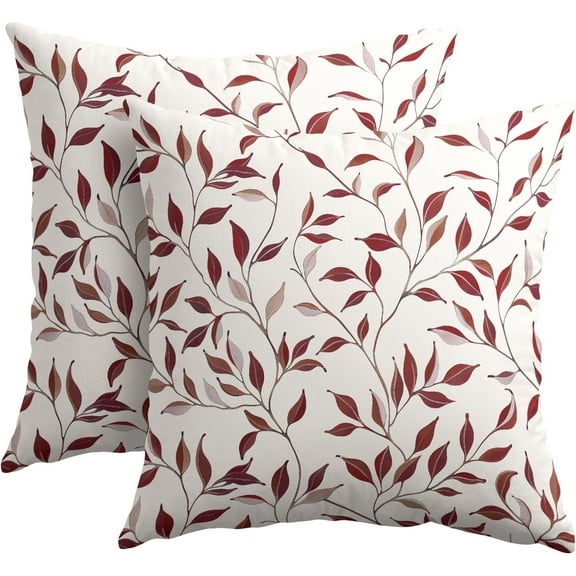 Red Leaf Pillow Covers 18x18 Inch Set of 2 Neutral Leaves and Branch Outdoor Decorative Throw Pillows Rustic Farmhouse Pillowcases Cushion Covers for Couch Home Decor