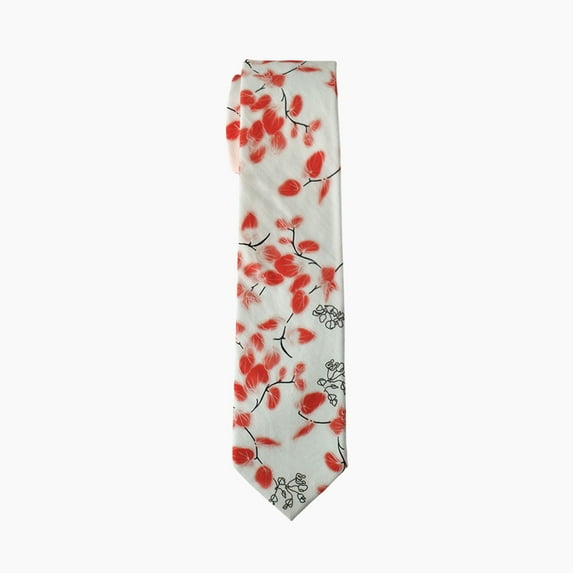 Red Leaf Print Cotton Necktie