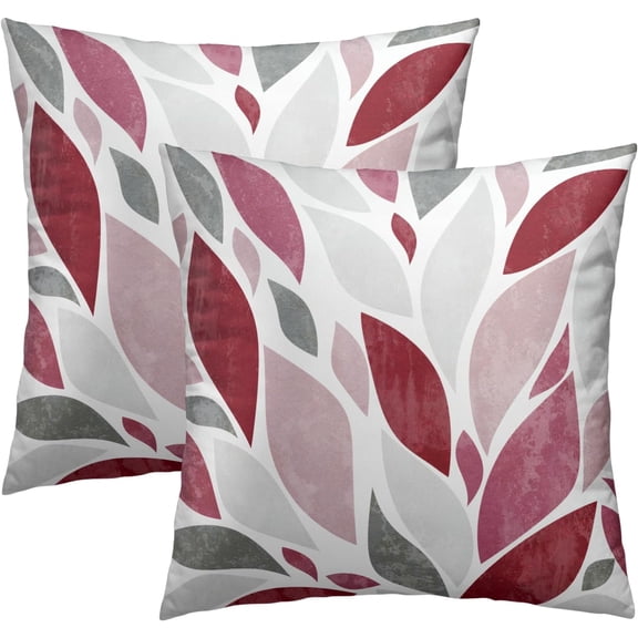 Red Leaf Throw Pillow Cover 18x18 Inch Pack of 2 Spring Dark Red and Gray Geometry Cushion Pillow Case Square Cotton Watercolor Eucalyptus Pillowcase for Summer Party Bed Sofa Home Car Bedroom Outdoor