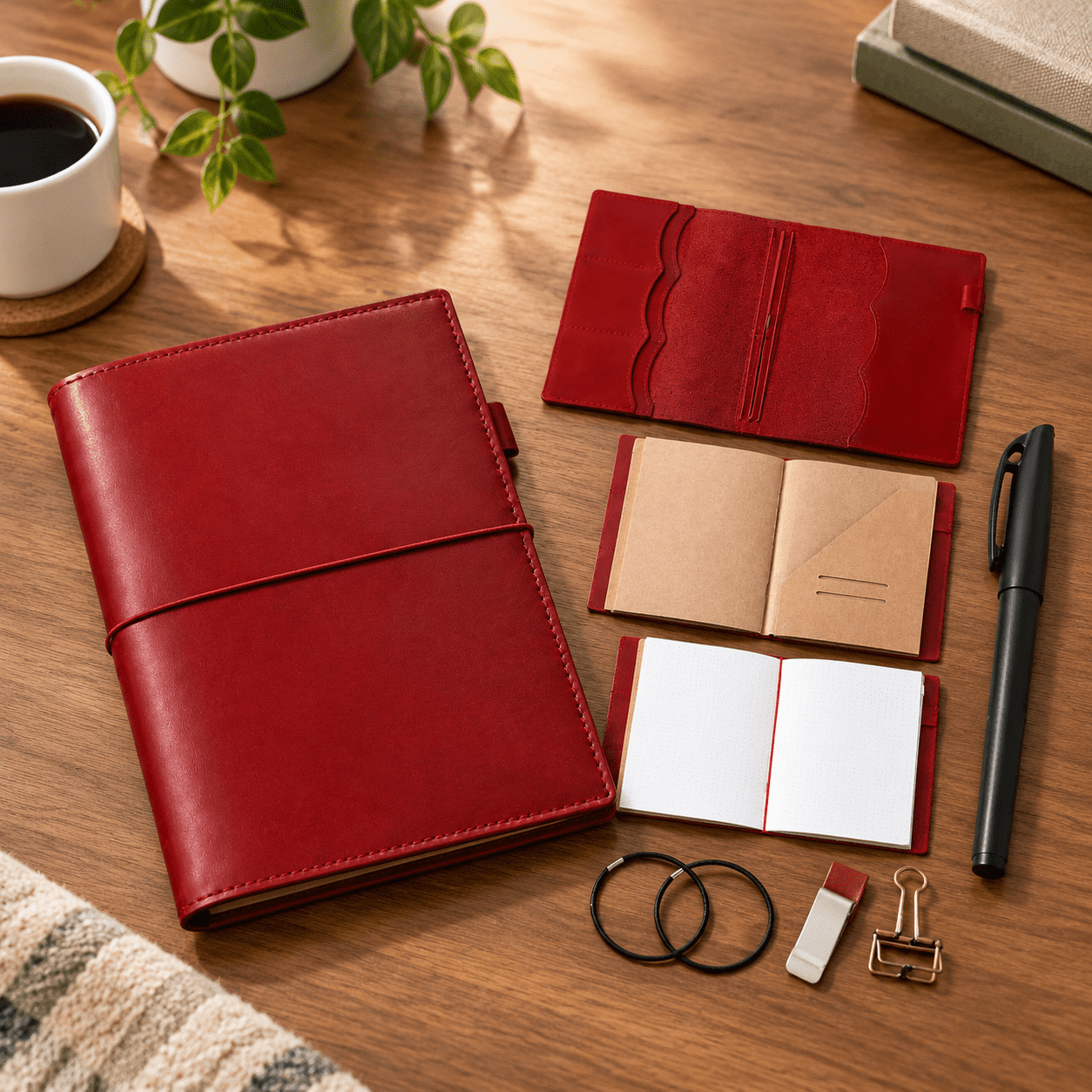 Red Leather A5 Travelers Journal Notebook Cover with Inserts and ...
