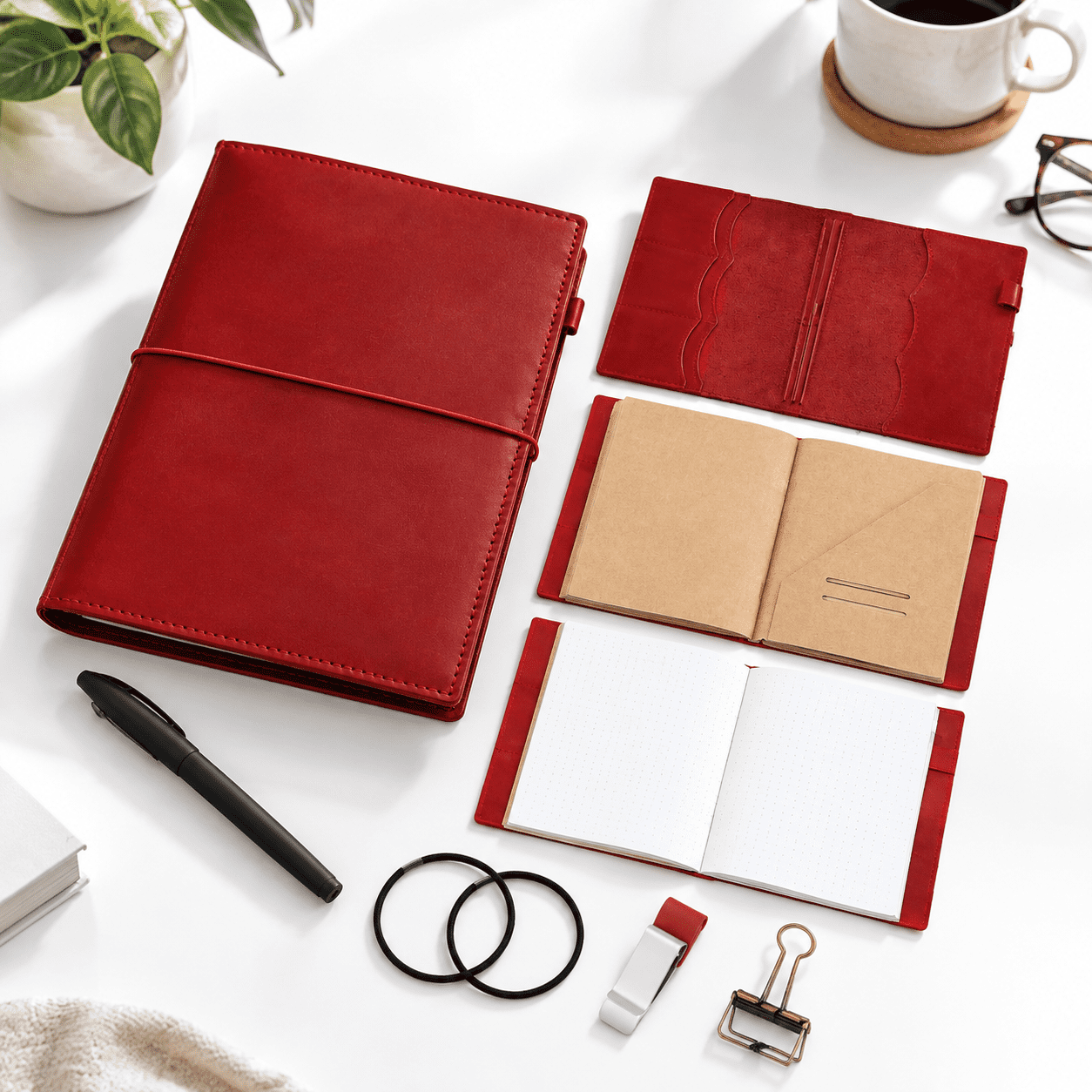 Traveler's Notebook Design Red Leather A5 Travelers Journal Notebook Cover with Inserts and ...
