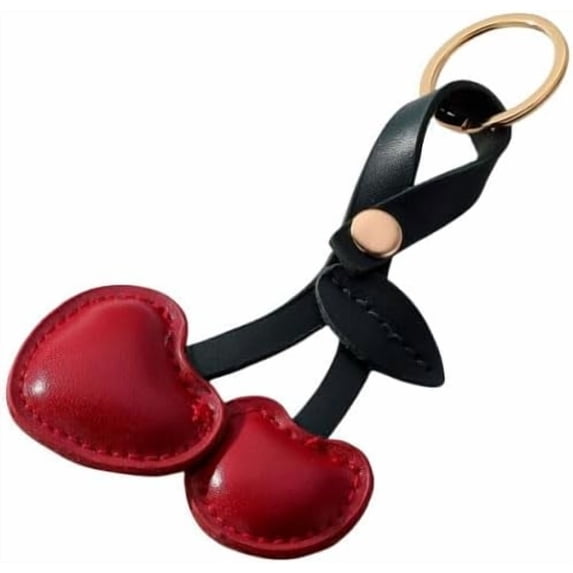 Red Leather Cherry Keychain Adorable Bag Pendant and Card Holder,for Keys and Bags