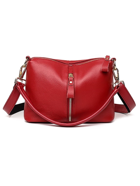 Red Leather Crossbody Purses for Women Secure Zipper Shoulder Bag Ideal for Travel, Commute, Shopping