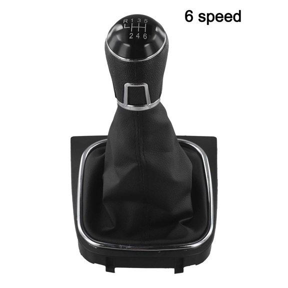 Red Leather Gear Shift Knob and Boot for Golf 5 6 MK5 MK6 for JETTA Rabbit 2004-2014, ABS Plastic Shifter Handle Cover with Dust Guard, Easy Install Interior Auto Part Replacement Kit(6 speed black