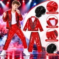 thumbnail image 1 of Red Leather Jacket Pop Star Costume for Kids,80s Disco Outfits for Boys,Retro Rockstar Costume Boys with wig,80s Party Wear,Halloween Costumes for Kids (RED,10-12 Years)-22, 1 of 5