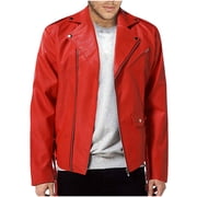 Red Leather Jackets for Men Vintage Hippie Bomber Jacket Classic Motorcycle Biker Cafe Racer Jacket PU Faux Coat Soft