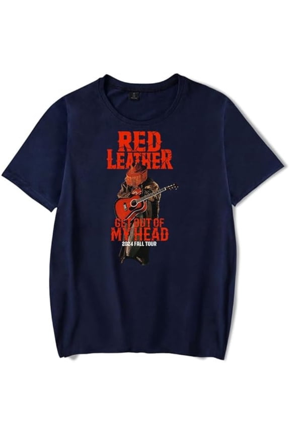 Red Leather Merch T-shirt Retro Round Neck Trendy Short Sleeved Men's And Women's Street Wear