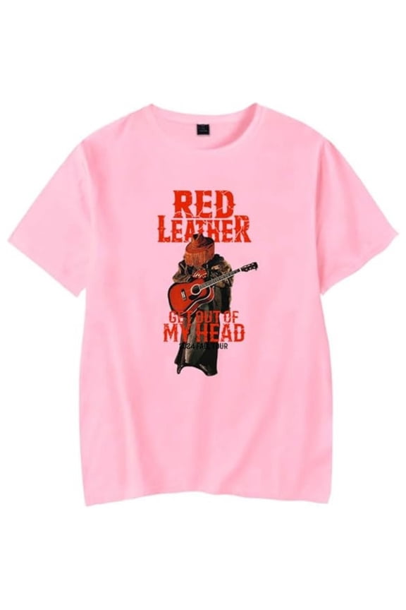 Red Leather Merch T-shirt Retro Round Neck Trendy Short Sleeved Men's And Women's Street Wear