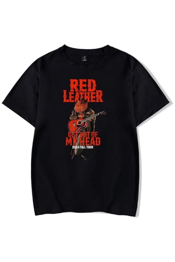 Red Leather Merch T-shirt Retro Round Neck Trendy Short Sleeved Men's And Women's Street Wear