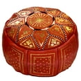 thumbnail image 1 of Red Leather Moroccan Handmade Poof, 1 of 3