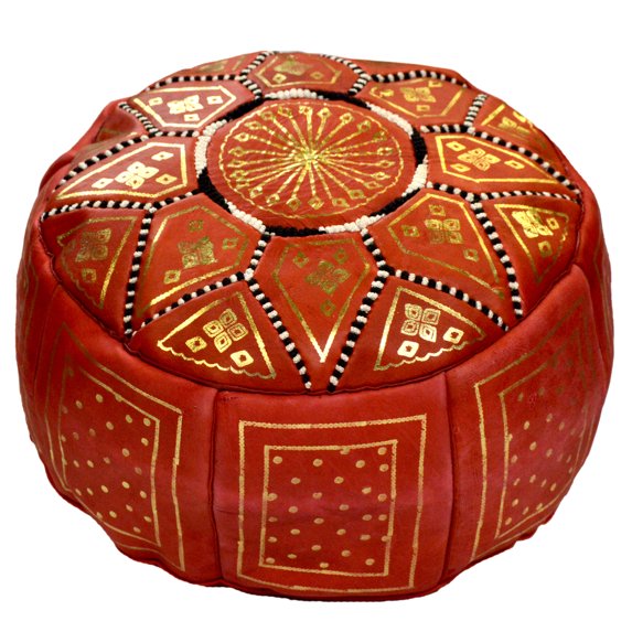 Red Leather Moroccan Handmade Poof