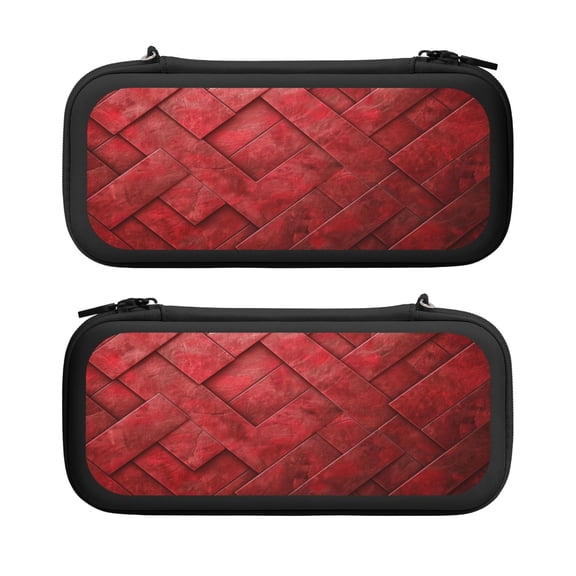Red Leather Pattern Mix, Carrying Case For Nintendo Switch & OLED Version, Eva Lightweight Shockproof Protective Pouch Case for Game Console & Accessories with 10 Game Card Slot & Wristband, Black