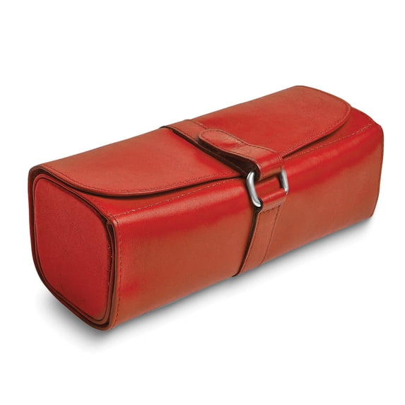 Red Leather Snap Strap Large Jewelry Roll with Watch/Bracelet Pillow GM17747