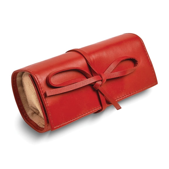Red Leather Tie Jewelry Roll with Removable Zippered Pouch GM17733