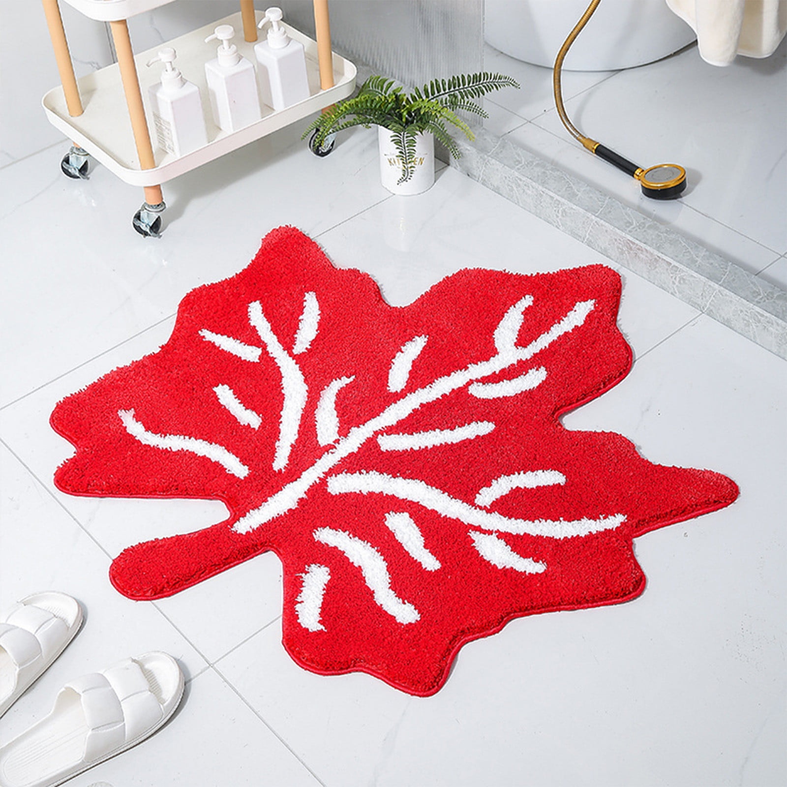 Red Leaves Bathroom Rug,Dark Green Bath Mat Small Bathroom Rug Dark Red ...