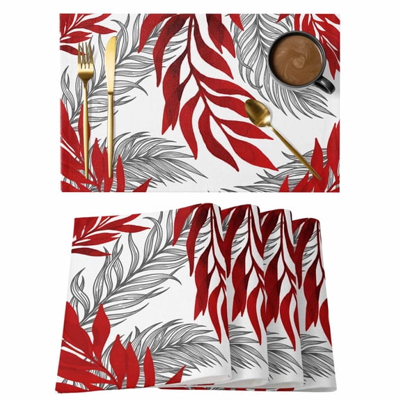 Red Leaves Placemats Set of 4 Willow Leaf Abstract Plants Rustic Branch Place Mats Indoor Wipeable Table Mats Washable Cloth Dining Table Placemats for Kitchen Holiday Party Home Decor 13x19 Inch