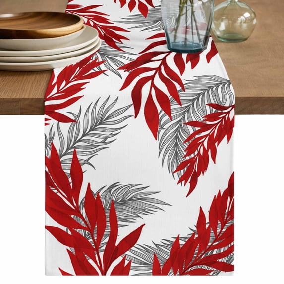Red Leaves Table Runner 70 Inches, Willow Leaf Abstract Plants Rustic Branch Bed Runner Dresser Scarves Tabletop for Indoor Outdoor Parties/Ceremony/Banquet, 13" x 70"