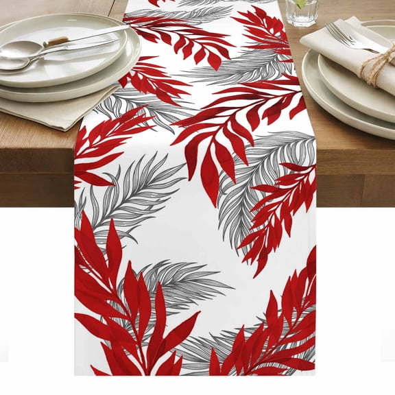 Red Leaves Table Runner Willow Leaf Abstract Plants Rustic Branch Tablerunners 13 x 36 Inch, Table Decorations Tabletop Scarf for Summer Gathering Holiday Farmhouse Kitchen Dining Decor