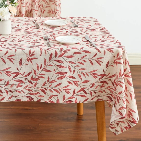 Red Leaves Tablecloth, 60 x 84 Inches Country Botanical Table Cover, Durable Table Cloth for Farmhouse Wedding Party Gathering Table Decoration