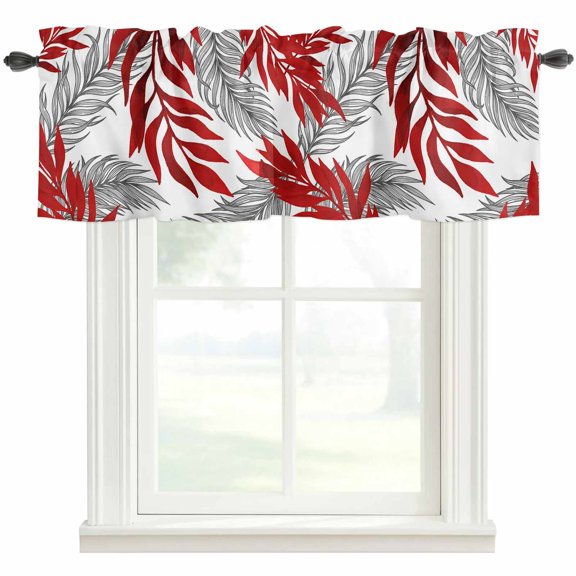 Red Leaves Valances for Windows Farmhouse Kitchen Curtains Valances Rod Pocket Valance Curtains for Windows Willow Leaf Abstract Plants Rustic Branch Window Valances for Bathroom Bedroom 42"x12"
