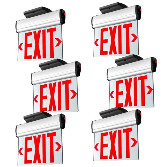MW Lighting Red LED Edge-Lit Exit Sign, Double-Sided Rotating Acrylic & Aluminum, UL Damp Listed, Hardwired, Canopy Included for multi commercial mount, 6PCS