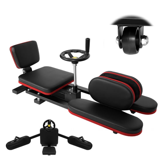 Red Leg Split Stretcher Machine, 0-180 Adjustable Adductor Stretcher, Heavy Duty Steel Frame with Silent Universal Wheels, PU Leather Cushion for Yoga Ballet Pilates Home Gym