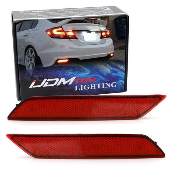 Red Lens 60-SMD LED Bumper Reflector Lights For 2013-2015 Honda Civic Sedan, Function as Tail, Brake & Rear Fog Lamps