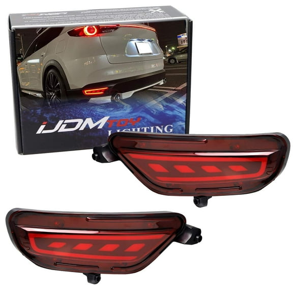 Red Lens Full LED Bumper Reflector Lights For 2017-up Mazda CX-5, Function as Tail/Brake, Sequential Turn Signal Lights & Rear Fog Lamps