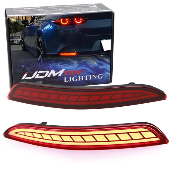 Red Lens Full LED Bumper Reflector Lights For 2019-up Mazda3 Axela Sedan, Function as Tail, Brake & Rear Fog Lamps
