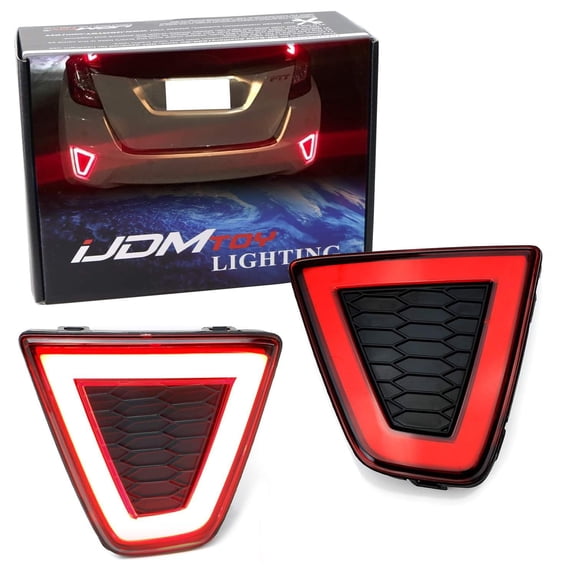Red Lens LED Bumper Reflector Lamps For 2015-2017 Honda FIT Pre-LCI, JDM Fluid Style Lenses, Function as Rear Fog/Running Lights & Brake Lights