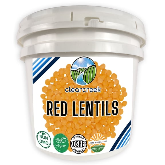 Certified Glyphosate Residue Free Red Lentils | 25 lbs Bucket | Non-GMO | Kosher | Vegan | Non-Irradiated (Will Sprout) | Emergency Food