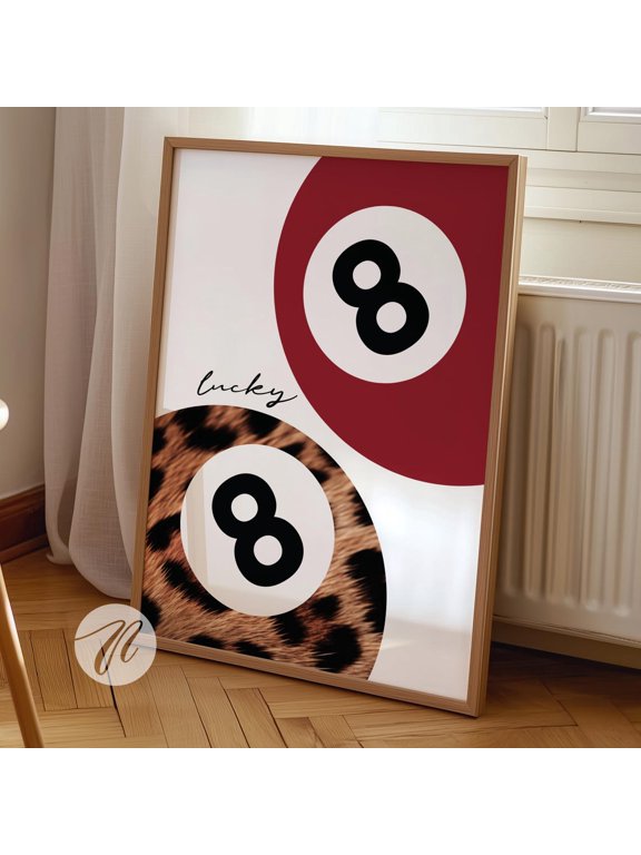 Red Leopard 8 Ball Lucky Wall Art Print, Dorm Room, Gallery Wall, Home And Bedroom Decor